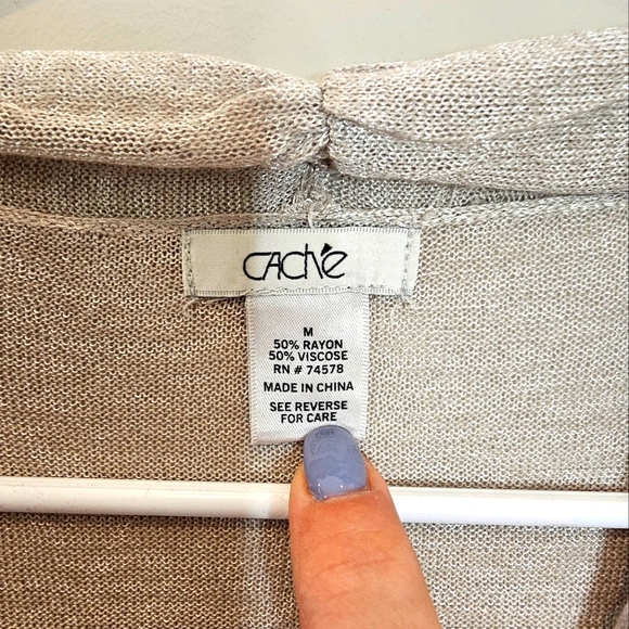 EUC Cache 2 Tone Metal Studded Knit Gray Pearly Faux Wrap Front Blouse - Picture 6 of 7